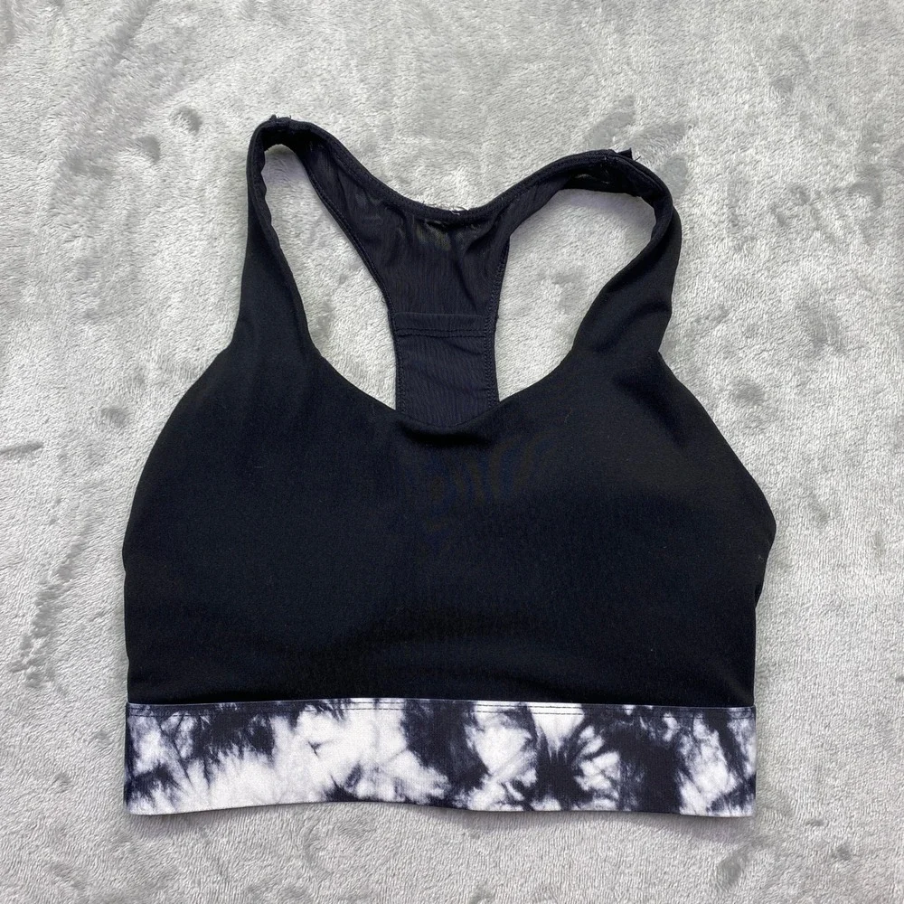 Fabletics‎ Black Tie Dye Sports Bra Racerback Support Workout Gym